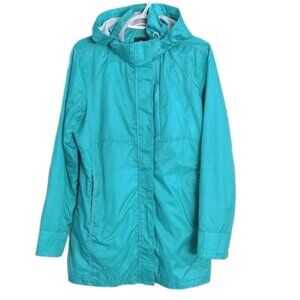 Black Mountain Summit long windbreaker hiking jacket lined aqua green Large @L